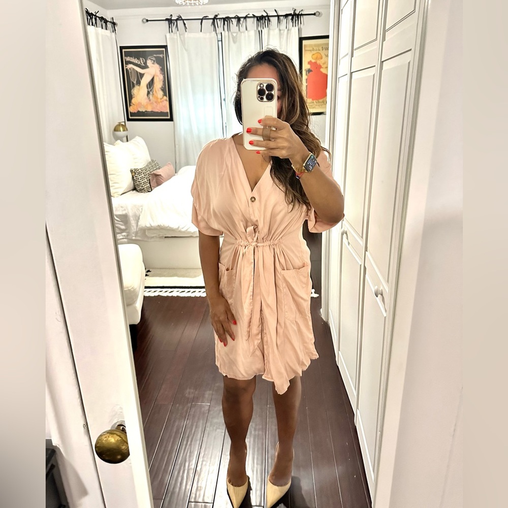 Zara button front pink dress